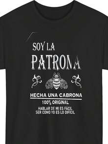 Women's Empowerment T-Shirt In Spanish "Soy La Patrona / I'm The Boss" - La Jefa Boss Graphic With Feminine Symbol And Cuff Design, Lightweight Crew Neck Size For Latinas, Personal And Casual Wear, PLUS SIZE - 黑色 - 查看 1
