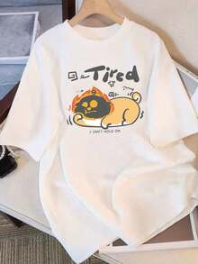 Camiseta de Cuello Redondo 100% Oversized para Mujer - Corte Holgado, Manga Corta, Top Casual con Tela Suave y Transpirable, Ropa Casual, Lavable a Máquina para (Todo el Año) - Blanco - Ver 9