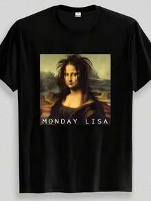 La camiseta de talla grande para hombre con estampado de la Mona Lisa es perfecta para citas, trabajar desde casa o salidas a la cafetería, lavable a máquina, ideal para el Día de la Madre, el Día de San Patricio, la Pascua y otras festividades, corte unisex. - Blanco - Ver 11