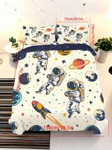 2/3件組復古太空太空人兒童床上用品套組，復古火箭星球圖案被套與枕套組，柔軟輕盈太空主題床上用品套組（適用於兒童、青少年、成人、男孩臥室全尺寸/加大雙人床） - 彩色 - 查看 16