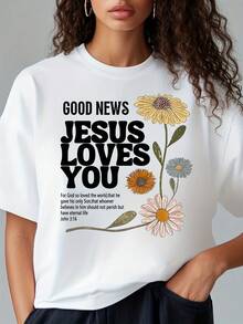 Camiseta ajustada multicolor - Estampado con versículos bíblicos - Camiseta de 180g de algodón puro - Adecuada para iglesias y mujeres creyentes/coros de iglesias/reuniones de evangelismo/campamentos de evangelismo de verano/Día de la Resurrección/Pentecostés/Procesada en los EE.UU. - Blanco - Ver 5