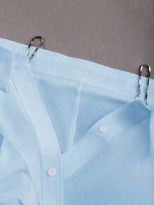 Blusa casual, de oficina y para ir al trabajo, de unicolor con cadena, hombros descubiertos, cintura plisada y bajo asimétrico, adecuada para primavera, verano y otoño - Azul - Ver 3