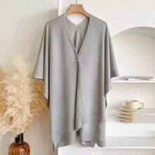 1pc Minimalist Solid Color Button Knit Shawl, Women Fashion Cover Up Cover Up Lightweight Outerwear, Versatile For Daily Wear And Travel - Multicolor - View 7