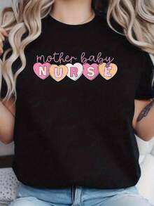 1 pieza de camiseta de lactancia para mujer 100% algodón - top de cuidado posparto OBGYN, con corte y símbolo en forma de corazón, manga corta casual y cuello redondo, adecuada para el personal de la sala de maternidad, estilo para todas las estaciones para madres lactantes - regalo ideal para trabajadores sanitarios, ropa de hospital 100% algodón 180g. - Negro - Ver 6