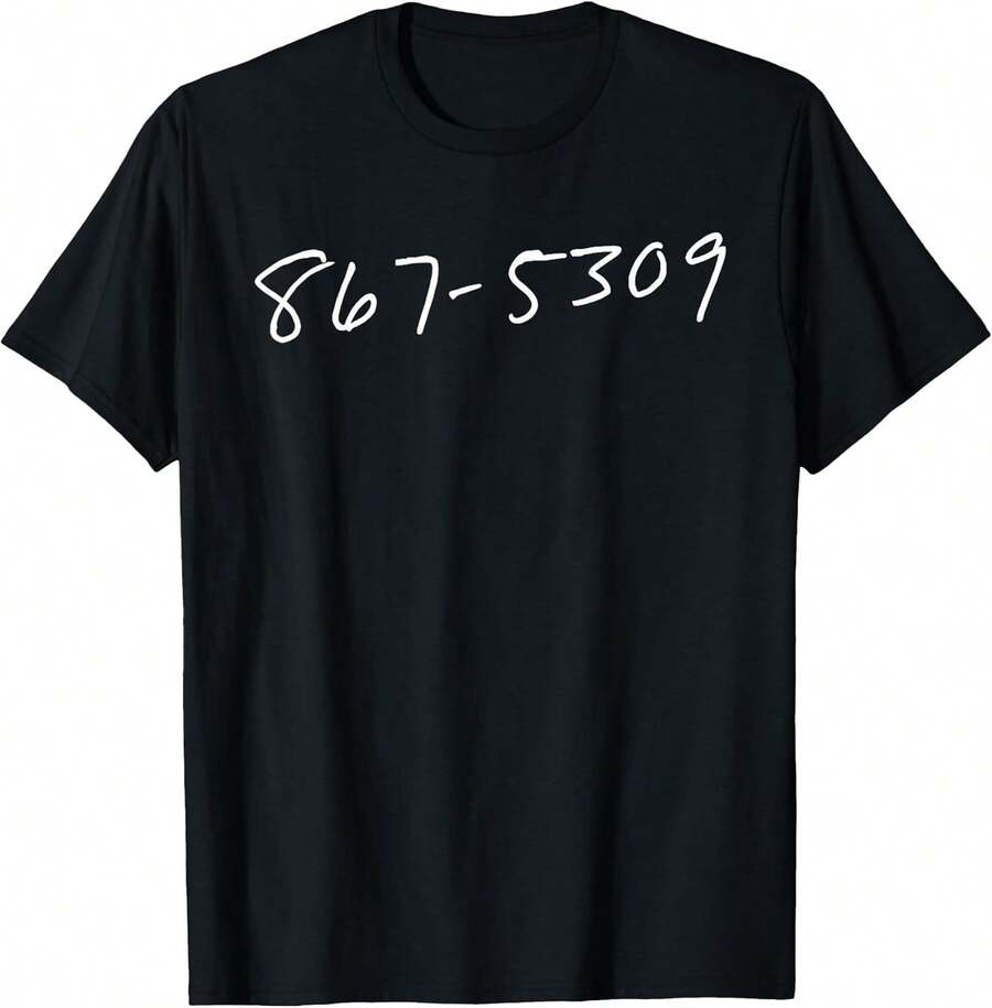 Camiseta unisex de manga corta, 867-5309, camisetas hombre, spiderman, ,  mujer, romwe men, boho chic, regalos para maestros, camiseta de mujer, ropa curvy para hombre, y2k. - Negro - Ver 1