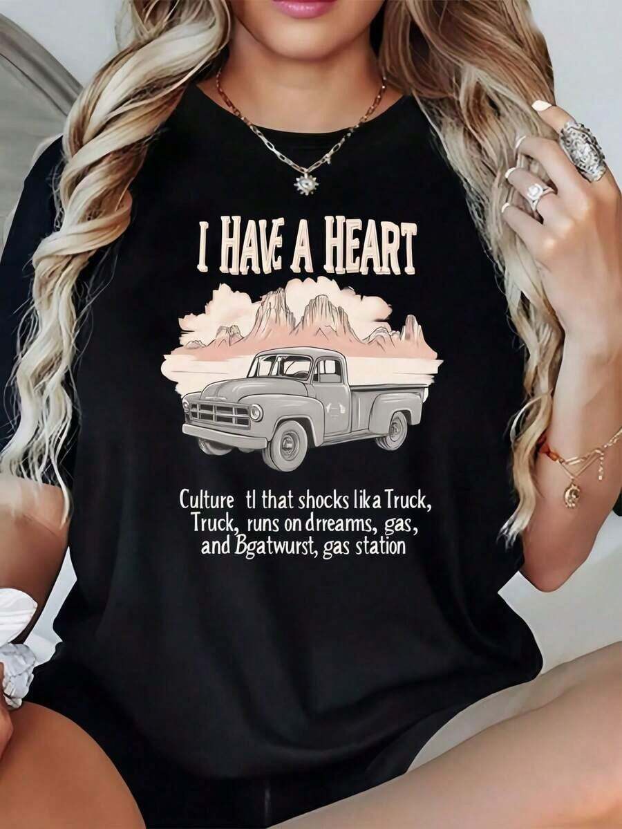 1 Pieza, 180 G M², Camiseta De Cuello Redondo De Poliéster - Camiseta Estampada De Modara Mujer - Blusa De Cuello Redondo Casual De Manga Corta - Ligera Y Transpirable Para El Ar De Prima Round Neck Printed Short Sleeve Casual Everyday T-Shirt, They Are Excellent Gifts For Friends And Family,100% Cotton T-Shirts Feature, A Youthful And Fashionable Design blusas para mujer camisa - Negro - Ver 1