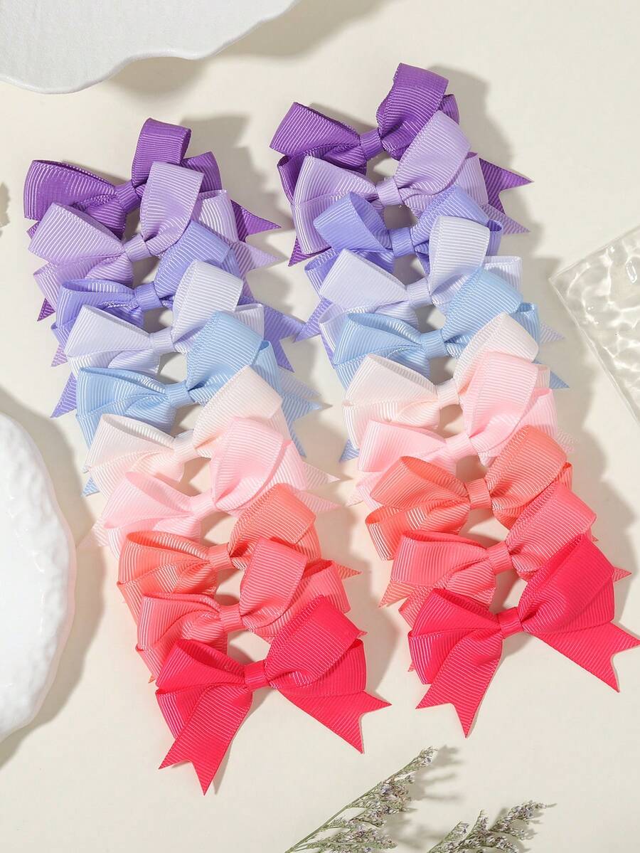 20 chiếc kẹp tóc nơ nhung ombre hình macaron, chất liệu mềm mại không gây hư hại, phù hợp cho sử dụng hàng ngày và chụp ảnh. - Phối màu - Xem 1