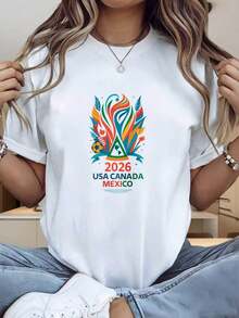 Camiseta de Fanáticos de la Copa Mundial de Fútbol 2026 (EE. UU., Canadá, México), Unisex, de Algodón, Informal, para Hombres y Mujeres, Ropa para Eventos Deportivos - Blanco - Ver 4