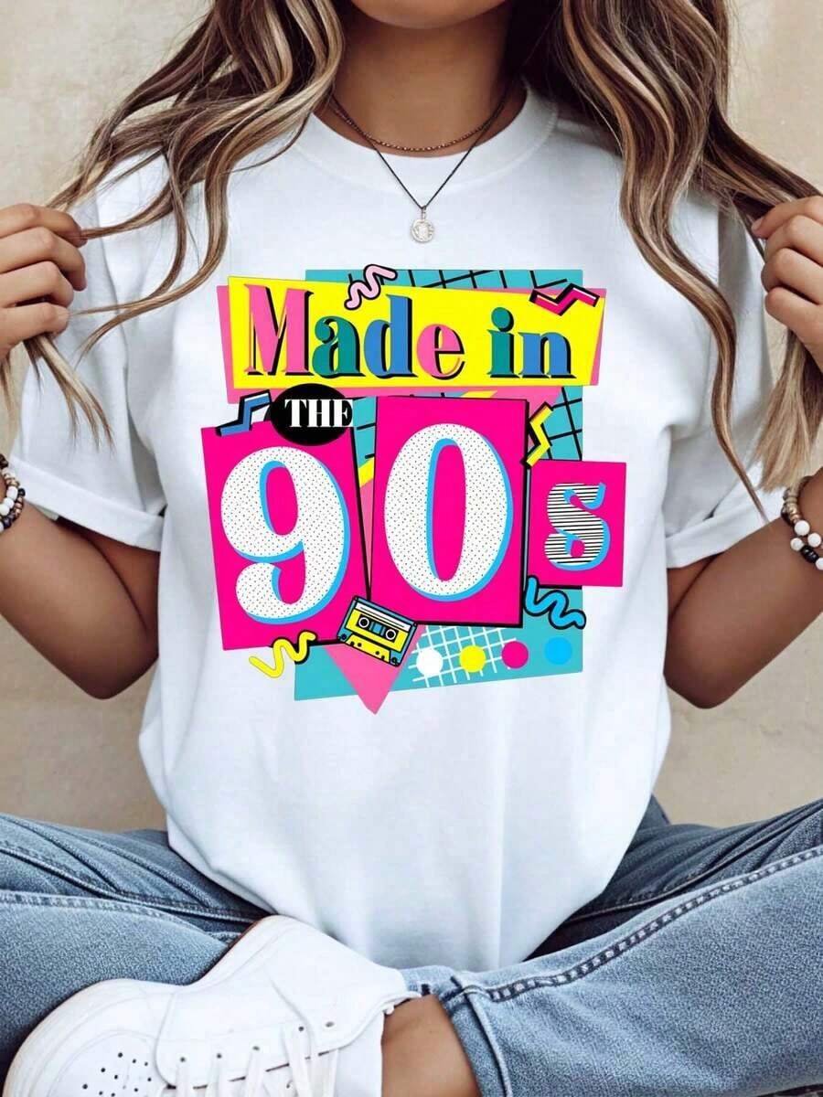 ropa de mujer Camiseta Retro Vintage Hecha en los 90 para Mujer, Camiseta Gráfica con Temática de los 90, Top Casual Unisex, Camiseta Nostálgica de Moda de los 90, Perfecta para Fiestas de Cumpleaños, Disfraces de Halloween o Uso Diario, camisas de mujer - Blanco - Ver 1