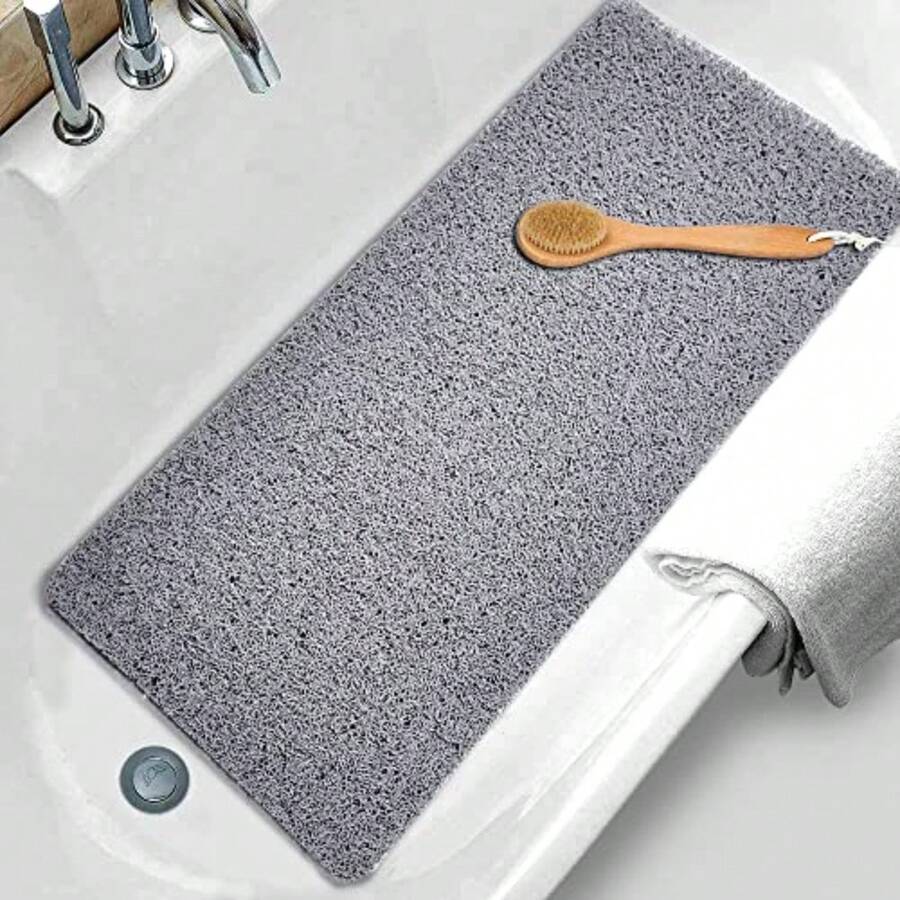 Alfombrillas de ducha antideslizantes, 16.0 x 35.6 pulgadas de largo, alfombrilla de bañera antideslizante para bañera, alfombrillas de ducha para duchas antideslizantes para personas mayores, alfombrilla de ducha antideslizante de lufa, alfombrilla de ducha para interior de ducha, color gris - Gris - Ver 1