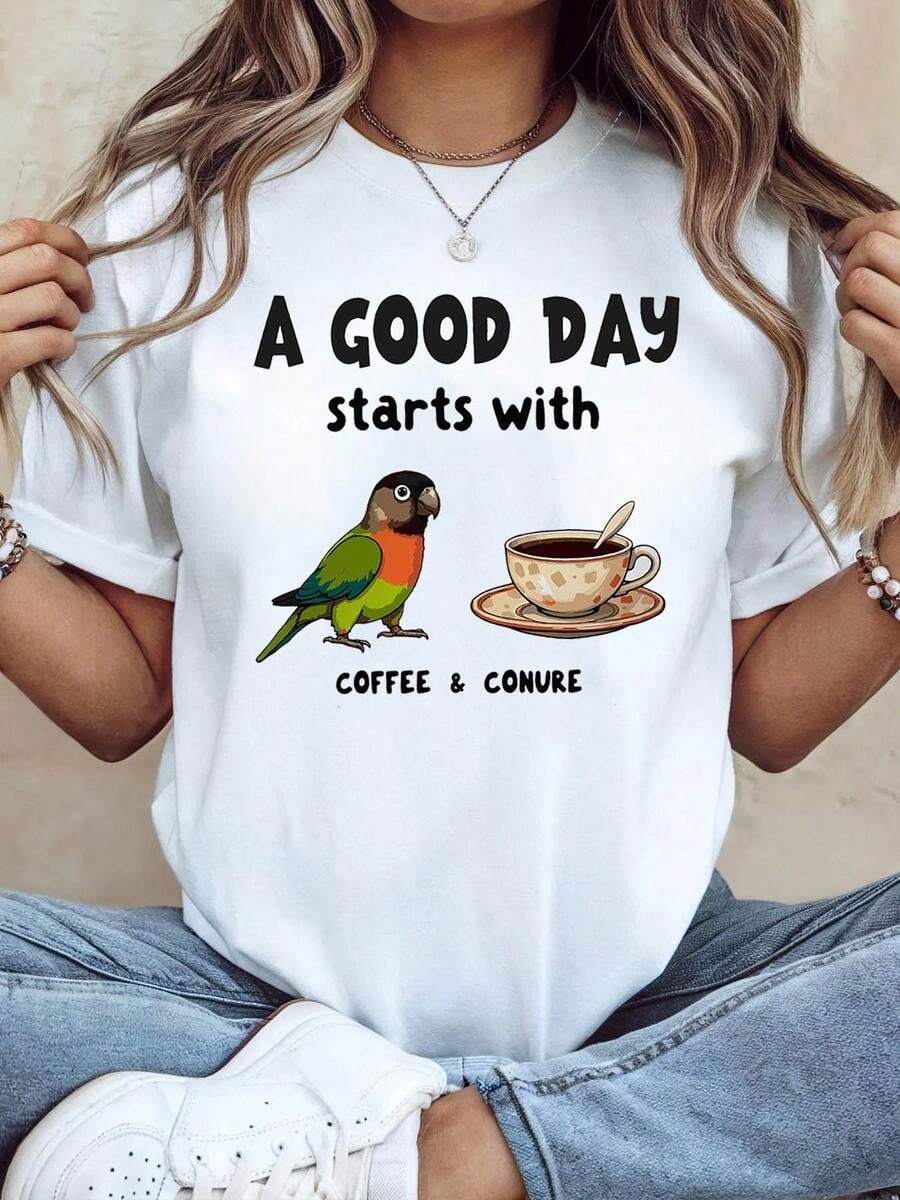 1 pieza clásica y versátil, camiseta de manga corta de algodón puro, adecuada para vestir en cualquier estación. Un hermoso día para la mujer comienza con... dise?o. Estilo moderno - Blanco - Ver 1