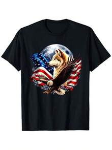 Camiseta de lobo, águila calva, bandera americana y luna llena para amantes de los lobos de Año Nuevo, estilo holgado, nueva camiseta unisex de manga corta, casual y cómoda, talla extragrande S XXXL2026, camiseta de talla, camisa de ajuste casual y cómodo, tela duradera, atuendo de diario, diseño clásico, material suave, camiseta estampada, ropa para adultos, regalos de festividadesAbrir en una nueva pestaña. - Negro - Ver 5