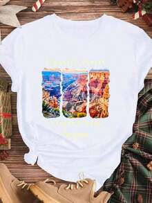 Elegante y casual para mujer, manga corta, camiseta de Gran Cañón, Parque Nacional de Arizona, recuerdo de viaje de vacaciones de verano, ropa casual blanca para mujer, atuendo de primavera-verano. - Blanco - Ver 3