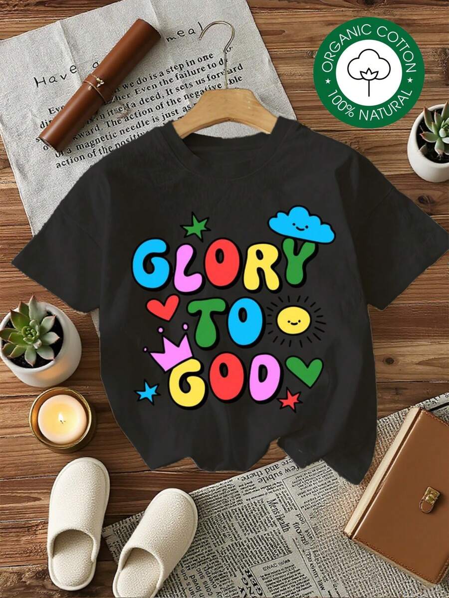 Camiseta de Mujer MYNOVA C, Camiseta de Algodón Suave para Mujer con Diseño Colorido "Glory To God", Regalo Ideal para Pascua, Ropa Urbana a la Moda, Vestidos de Mujer para Verano, Casual, Perfecta para Todas las Temporadas, Tallas S M L XL, Camisetas para Salir de Noche para Mujer - Negro - Ver 1