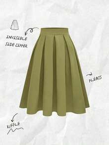 Falda plisada casual para mujer, versátil para primavera y otoño - Verde Oliva - Ver 9