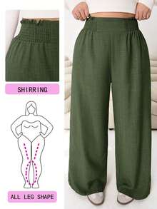 2026 Primavera/Verano Nuevos pantalones casuales para uso diario, fiestas, ir al trabajo, volver al colegio, citas, en casa, fiestas de cumpleaños, para múltiples ocasiones, con cintura elástica holgada, pernera ancha, color beige, talla grande - verde militar 2 - Ver 1