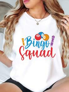 Camiseta Casual de Manga Corta y Cuello Redondo con Estampados Divertidos, Perfecta para Mujeres en Primavera y Verano - Negro - Ver 6