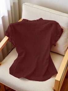 casual de mujer de unicolor y manga corta, para verano - Rosa Roja - Ver 2