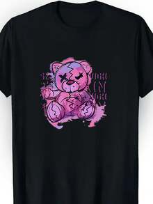 1 Women's Blouse, Beautiful Blouses For Women, Women's Clothing Sets, Ripped Bear 180G, Black And White Bear Grunge Print, High Quality Print, Round Neck, Basic Loose Fit, Breathable, Versatile, Machine Washable, Comfortable, Size S ~ 3XL, Ideal For Casual Daily Wear, Sports, Summer Essential. - 黑色 - 查看 2