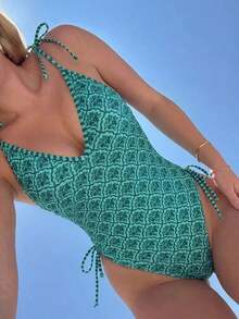 Swim Mod 1 pieza Traje de baño de una sola pieza con estampado tropical colorido para mujer - Multicolor 2 - Ver 1