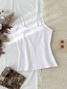 Camiseta de tirantes de algodón 95% versátil para mujer, azul claro, adecuada para el verano - Blanco - Ver 6