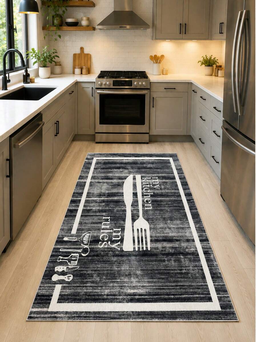 Chilai Home Kitchen Rug, Washable Runner Rug, Kitchen Decor Rug, Non slip Carpet, Made in Turkiye 80x200 cm, 80x300 cm,100x200 cm, 120x180 cm - 深灰色 - 查看 1