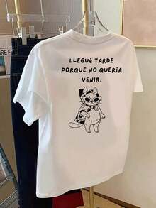 1 Piece Fashion Casual Short Sleeve T-Shirts For Men And Women - Relaxed Cat Print, Don't Want To Go - Spring/Summer Printed T-Shirts For Women, Fashion Item With Comfortable Fit - Versatile, Easy To Match, Suitable For Daily Wear, Street Style, Holiday Wear, Weekend Wear. - 白色 - 查看 2