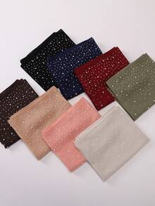 1pc New Fashion Solid Color Pearl Decorated Chiffon Muslim Hijab Scarf - Multicolor - View 1