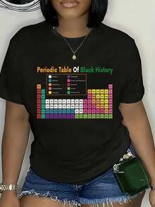 Camiseta gráfica para mujer del Mes de la Liberación de Junio con la Tabla Periódica de la Historia Negra - Diseño científico y cultural con derechos de nombres de elementos, empoderamiento educativo, camiseta casual de manga corta con cuello redondo, top lavable a máquina para todas las estaciones para el Mes de la Historia Negra - Negro - Ver 1