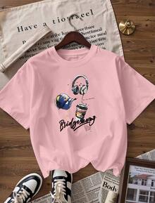 Stylish Casual Short-Sleeve T-Shirt, A  Short-Sleeve T-Shirt For Spring And Summer 2026, Made In Mexico, 180 Grams. Cartoon Print, Couple Design, Suitable For Indoor Or Outdoor Wear. Crew Neck, Unisex, Ideal For The Office And Leisure. One-Pack. - PK-P631577SLNDXZGY575 - 查看 4