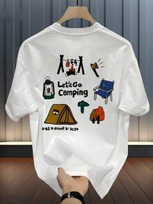 Men's Short-Sleeved T-Shirt, 180g, Cotton, Solid Color, New, Basic, Loose And Versatile, Ins Style, Urban Style, -Hop, Loose, One Size, With Digital Print, Sportswear, Pullover Style Top Of -Hop And Street Culture - Unisex Style. - 白色 - 查看 1