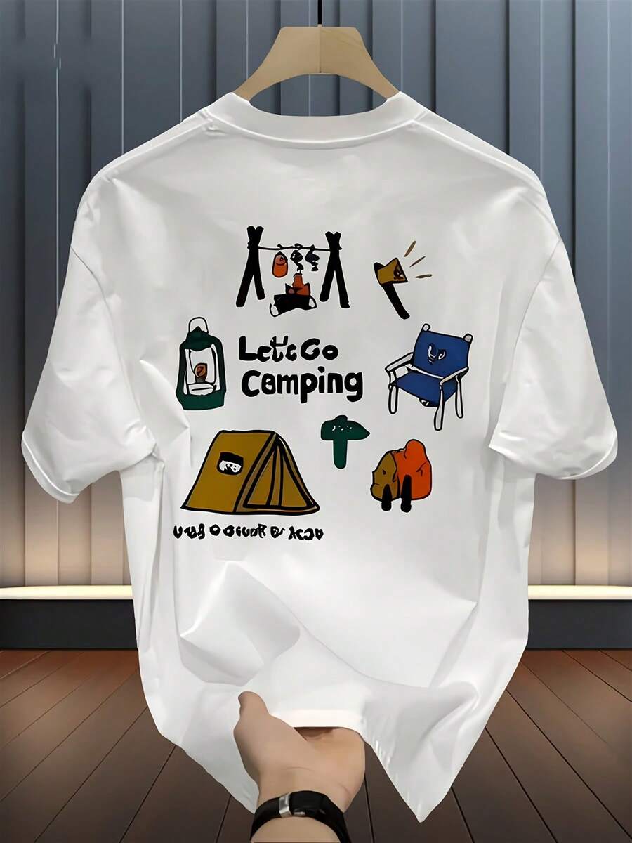 Men's Short-Sleeved T-Shirt, 180g, Cotton, Solid Color, New, Basic, Loose And Versatile, Ins Style, Urban Style, -Hop, Loose, One Size, With Digital Print, Sportswear, Pullover Style Top Of -Hop And Street Culture - Unisex Style. - 白色 - 查看 1
