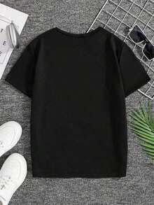 Round Neck T-Shirt With Merry Christmas Alphabet Pattern, Casual Summer Knit Top With Slight Elasticity, Loose Fit Short Sleeve T-Shirt For Women, 100% Soft Cotton - NEGRO2 - 查看 5