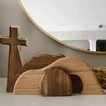   Holzkreuz-Dekoration |   Religiöses Heimornament |   Für Wohnzimmer, Schlafzimmer, Esszimmer