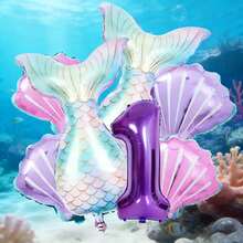 7pcs Mermaid Tail Shell & Purple Number Balloon Set, Includes Iridescent Mermaid Tail Balloons, Purple Number Balloons, Ombre Shell Balloons, Paired With Dreamy Ocean-Themed Decorative Elements, Suitable For Birthday Gifts For Son/Daughter, Mermaid Princess Themed Birthday Party, Parent-Child Ocean Themed Celebration, Children's Room Birthday Decor, Photo Backdrop Props And More - View 17