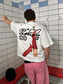 Camiseta vintageOVDY unissex retrô casual com estampa de taça de vinho, modelagem solta, ideal para festivais de música e deslocamentos diários, blusa de verão, camisa esportiva. - Branco - Ver 1