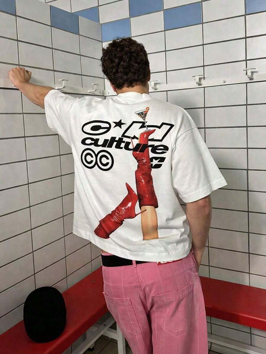 Camiseta vintageOVDY unissex retrô casual com estampa de taça de vinho, modelagem solta, ideal para festivais de música e deslocamentos diários, blusa de verão, camisa esportiva. - Branco - Ver 1
