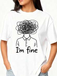 Sudadera Casual de Cuello Redondo para Mujer con Estampado "I'm Fine-1Pure-Cotton" - Blanco 3 - Ver 3