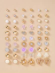 30pcs Cute Flower, Heart, Bow Shiny Earring Set, Suitable For Dating, Outing, Photo Shooting, Vacation Wear, Jewelry Gift Set - Multicolor - View 8