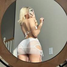 Nuevo bikini de tres piezas con cordón ajustable de malla. - Blanco - Ver 4