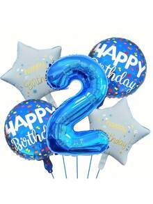 Mixed Happy Birthday Round Balloon, Star Number Balloon Set, For Birthday Decoration, Party Supplies, Anniversary, Festival Celebration, Atmosphere Background Wall Decor Balloon - Multicolor - View 6