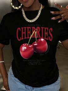 Casual T-shirtCherries Aric Eden Valentine T-Shirt Women Casual Short Sleeve Graphic Tee Fruit Print Top Cute Summer Outfit Fashion Shirt100% CottonDurable - Negro - Ver 2
