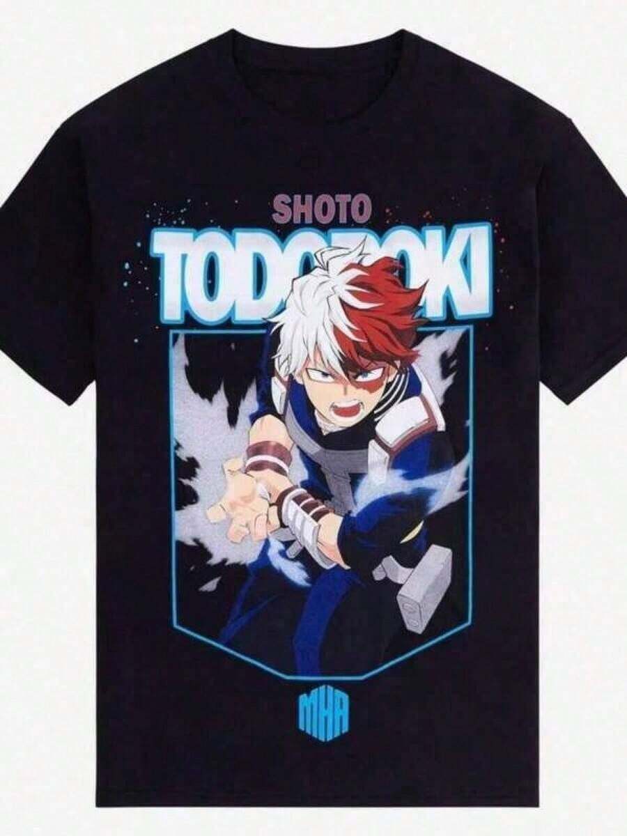 Camiseta vintage de anime para adultos y niños, camisetas para hombre, conjuntos de verano, conjunto familiar a juego, camiseta gráfica de talla grande para mujer para el Día de Acción de Gracias 2026, camiseta estampada con estampado grande de Todoroki de , camiseta de algodón de marca de lujo para hombre y mujer, manga corta, muy adecuada para uso casual al aire libre en verano, ropa de verano para hombre, tops de verano, conjuntos de verano para niños, tallas para adultos y niños. - Negro - Ver 1