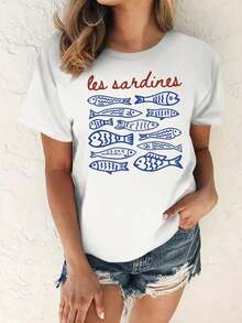 New arrivals for summer.[ New Style]Les Sardines Printed Short-Sleeve T-Shirt[Fashion Essential]Summer Outfits For Women QAAQBlouse,Shirt > Beautiful. - Blanco - Ver 1