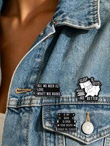 QIHOO 1pc Funny Book Lover Enamel Pin, Sarcastic Reading Quote Brooch, Black Cartoon Cat Lapel Pin, Bookworm Jewelry Gift For Backpack/Jacket - Multicolor - View 7