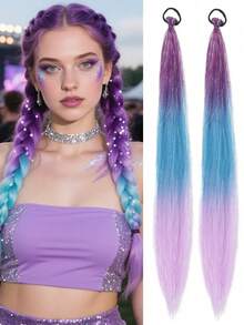 2 Buah Kawat Emas Gradien Warna 26 Inci Dapat Digunakan untuk Menganyam Kuncir Rambut, Kuncir Rambut dengan Bando, Ekstensi Kuncir Rambut, Cocok untuk Musim Wisuda, Pesta Mahasiswa, Piala Dunia dan Acara Lainnya, Cocok untuk Kuncir Rambut Wanita, Pesta - MultiWarna - View 13