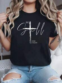 Camiseta unisex de manga corta, BeTodavíaYSabesInspiradorCristianoJesúsCamisetaParaWoWomenImprimirCamisasImprimirTripulaciónCuelloCamisetaMujeresGráficoTCamisas,InformalCortoMangaCamisetaParaPrimavera&Verano,MujeresPlayeras de ropahombre, , , Dazymujer,romwehombres, bohochic,maestrasregalos,camisetaparaconjuntos de mujercon curvasparamu,y2k, - Negro - Ver 6