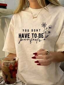 Camiseta de manga corta con cuello redondo, holgada, con un bonito diseño casual para mujer, ideal para uso diario y vacaciones. Nueva Colección de Verano para Mujer, ¡Extremadamente Elegante! Camiseta con Lema Inspirador y un 200% de Efecto Atractivo, Ideal para el Día de San Valentín, Regreso a Clases, Día del Maestro, etc. Camiseta de manga corta con estampado de letras, suave, holgada y cómoda, estilo casual urbano y de vacaciones - Estilo vintage urbano, unisex, de algodón, manga corta, cuello redondo, blusas para mujer. blusas.blusas casuales para dama. - Albaricoque - Ver 2