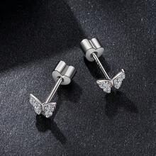 Bông tai hình bướm bằng bạc Sterling 925 BAMOER đính đá Moissanite, kiểu dáng đinh tán vặn sáng bóng, món quà sinh nhật/Lễ tình nhân hoàn hảo dành cho phụ nữ. - MSE090 - Xem 4
