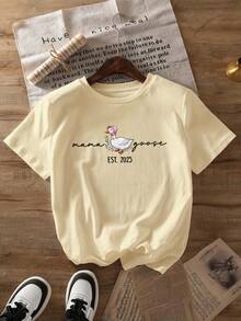 Camiseta Regular Fit para Mujer "Goose Mom" - Bonito estampado de mamá ganso y ganso bebé, suave y casual, de cuello redondo y manga corta, adecuada para el uso diario en primavera y verano, lavable a máquina, la mejor opción para conjuntos casuales de verano. - Blanco - Ver 8